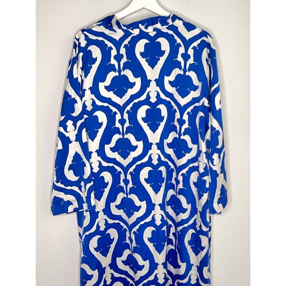 Natori Floral Bishop Sleeve V-Neck Robe Maxi Dress Blue/White Women's Size XL - Picture 10 of 11